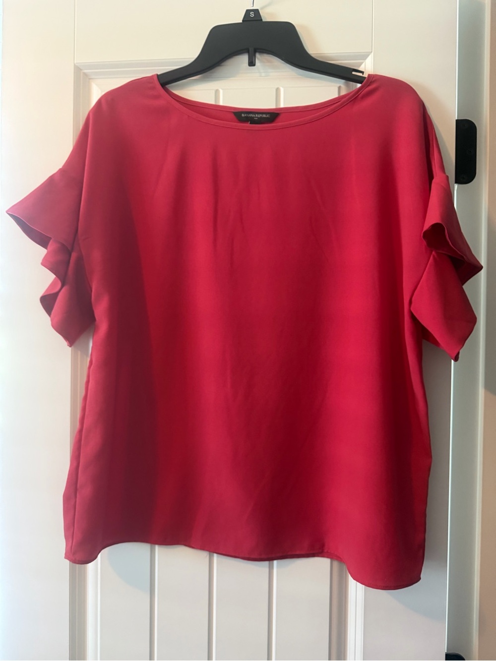 Womenโs Red Short Sleeve Ruffle Top by banana republic.